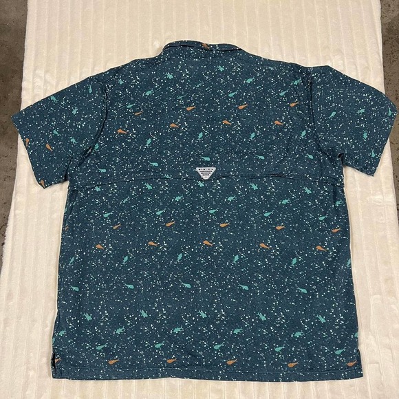 Columbia PFG Navy Button Up Performance Fishing Shirt Mahi/Tuna Print Vented XL - Picture 4 of 7